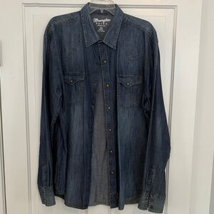 80s Vintage Wrangler Pearl Snap Dark Blue‎ Denim Shirt MVR458D xxl